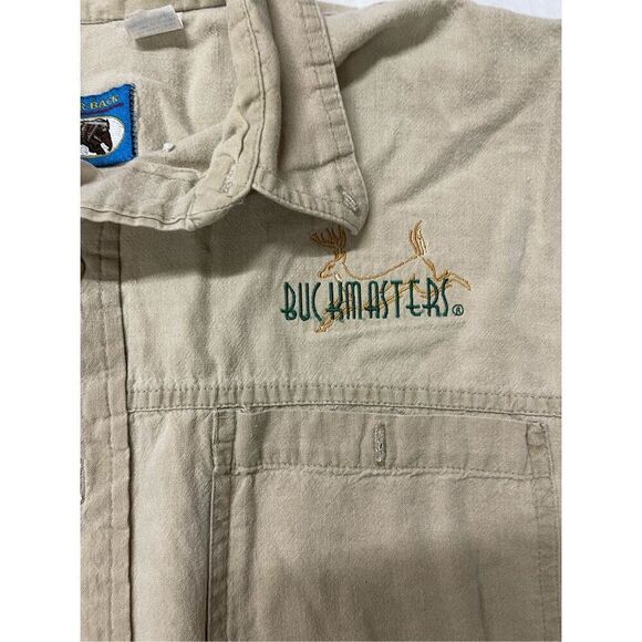 Bear Back Buckmaster Button Down Men's Medium Tan Short Sleeve Shirt A18 - Picture 2 of 7